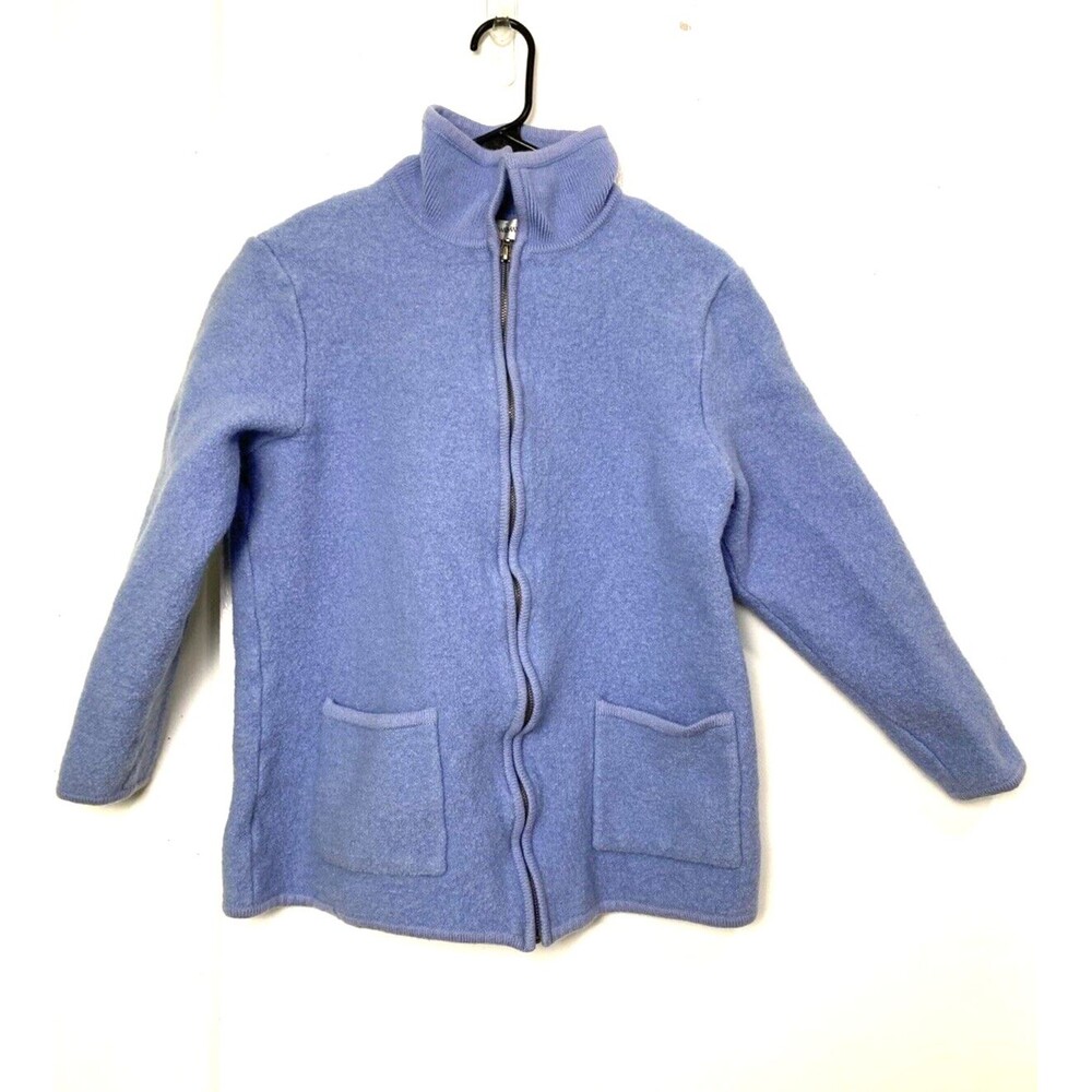 August Max Women Sweater Size S Blue Sky 100% Wool  Full Zip Pocket Mock Neck